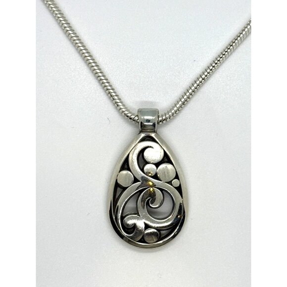 Brighton Necklace Contempo Silver Swirl Teardrop Pendant Adjustable Snake Chain - Picture 1 of 6